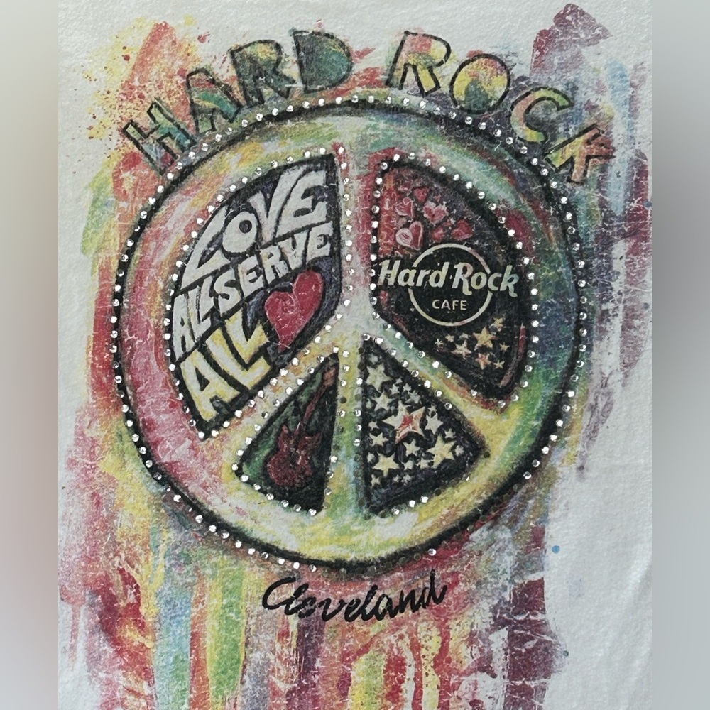 Hard Rock Cafe Cleveland Y2K Graphic Rhinestone Splatter Shirt Logo Size M